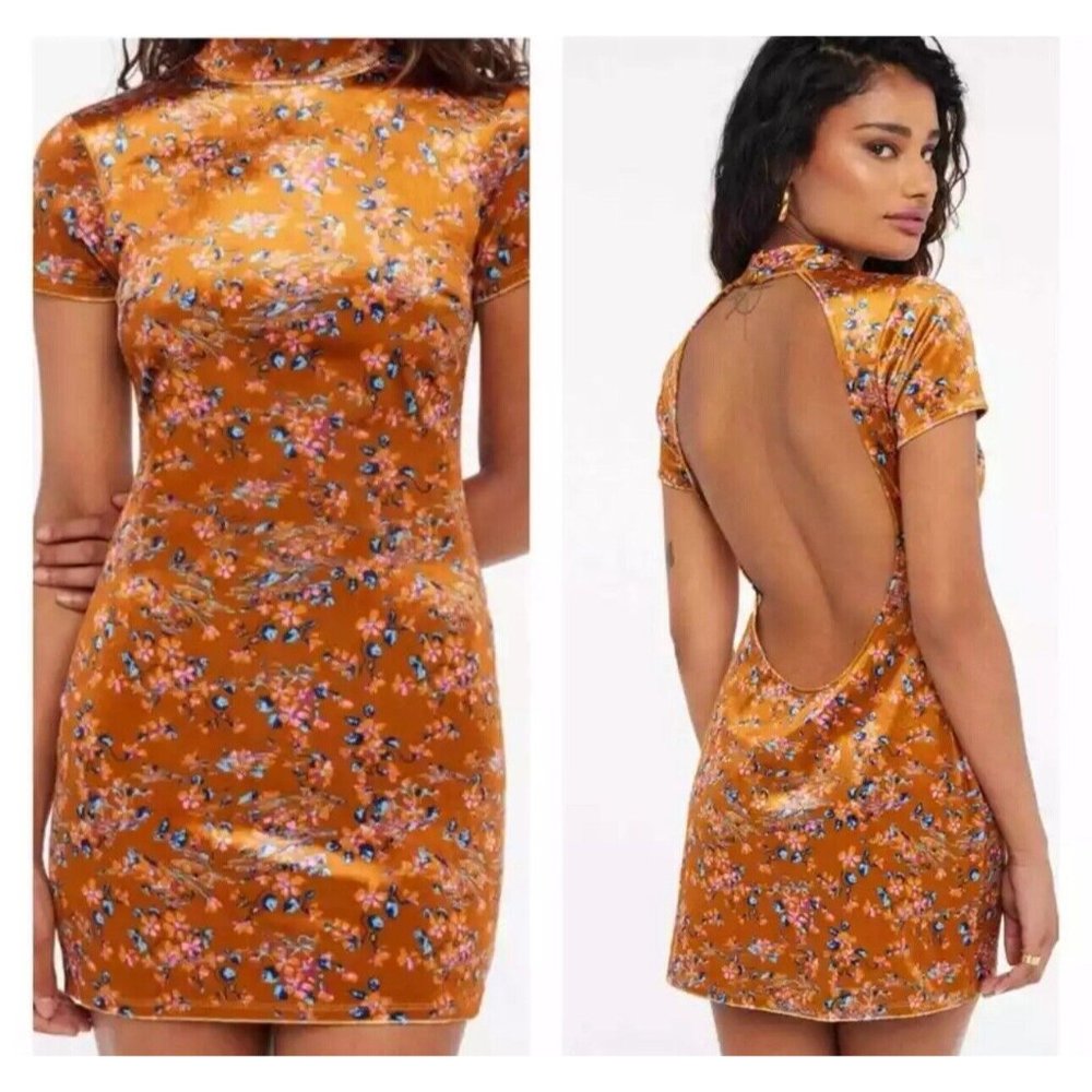 Savage x Fenty Open Back Orange Psychedelic Slip Velvet Mini Dress‎ XL
